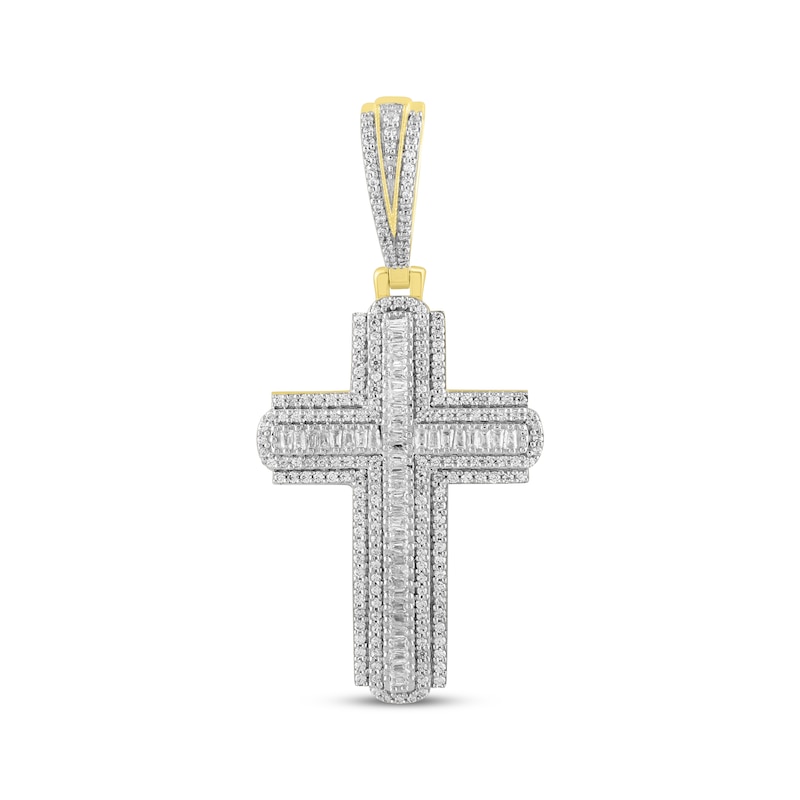 Main Image 1 of Previously Owned Men's Diamond Cross Pendant 1 ct tw Round/Baguette 10K Yellow Gold