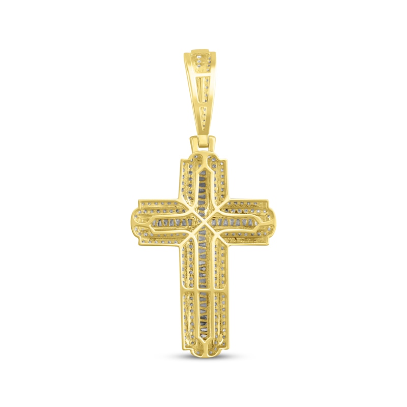 Main Image 4 of Previously Owned Men's Diamond Cross Pendant 1 ct tw Round/Baguette 10K Yellow Gold