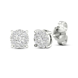 Previously Owned Diamond Halo Stud Earrings 1/4 ct tw Round-Cut 10K White Gold