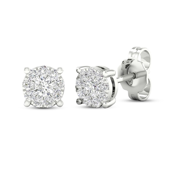 Previously Owned Diamond Halo Stud Earrings 1/4 ct tw Round-Cut 10K White Gold