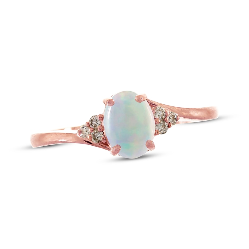 Previously Owned Natural Oval-Cut Ethiopian Opal Ring 1/15 ct tw Diamonds 10K Rose Gold