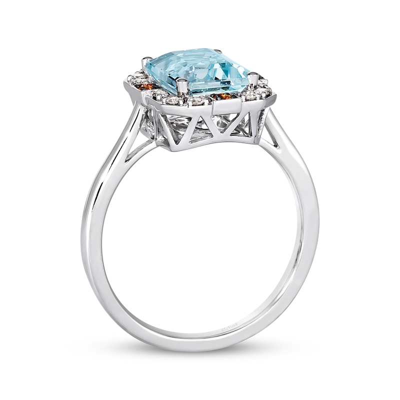 Previously Owned Le Vian Emerald-Cut Aquamarine Ring 1/6 ct tw Diamonds 14K Vanilla Gold