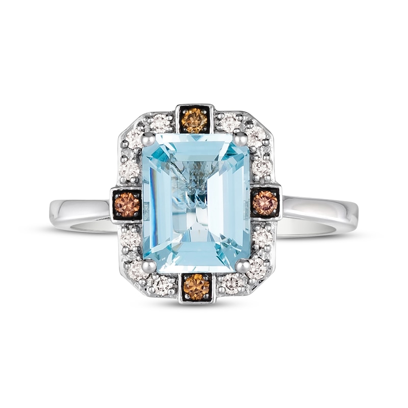 Previously Owned Le Vian Emerald-Cut Aquamarine Ring 1/6 ct tw Diamonds 14K Vanilla Gold