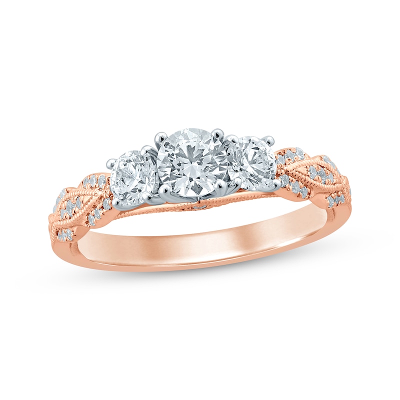 Main Image 1 of Previously Owned 3-Stone Diamond Engagement Ring 1 ct tw Round-cut 14K Two-Tone Gold