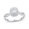 Thumbnail Image 1 of Previously Owned Diamond Engagement Ring 1/2 ct tw Emerald & Round-cut 14K White Gold