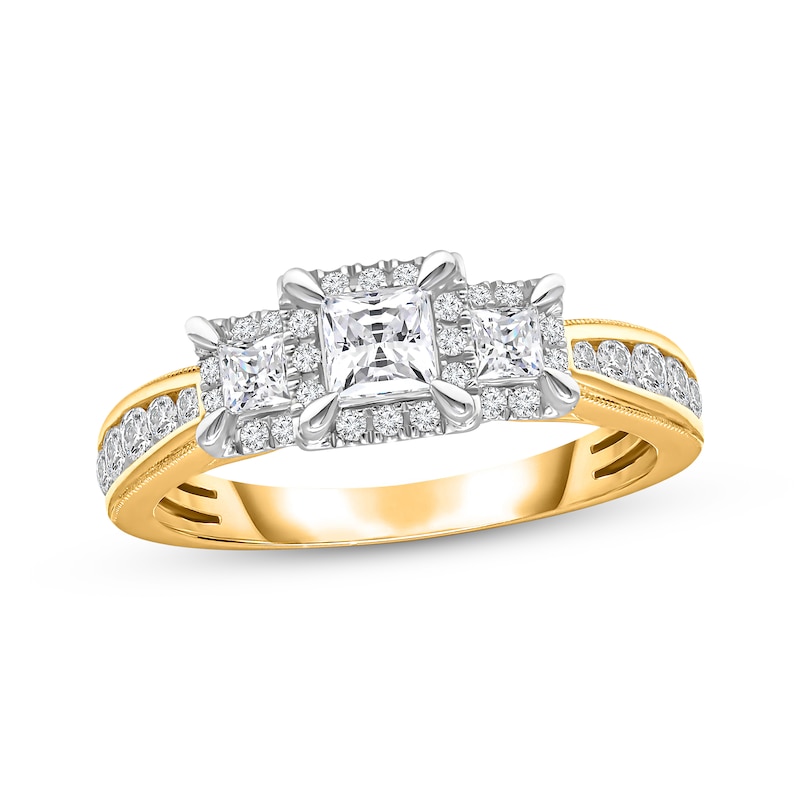 Main Image 1 of Previously Owned Three-Stone Diamond Engagement Ring 1 ct tw Princess & Round-cut 14K Yellow Gold