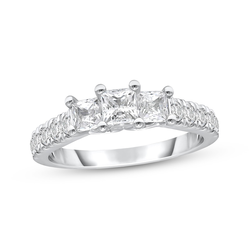 Main Image 1 of Adore Princess-Cut Diamond Three-Stone Engagement Ring 1-1/2 ct tw 14K White Gold