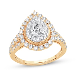 Pear-Shaped Diamond Double Halo Engagement Ring 1-1/2 ct tw 14K Yellow Gold