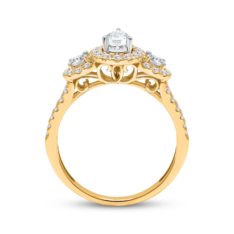 Pear-Shaped Diamond Three-Stone Engagement Ring 1 ct tw 14K Yellow Gold