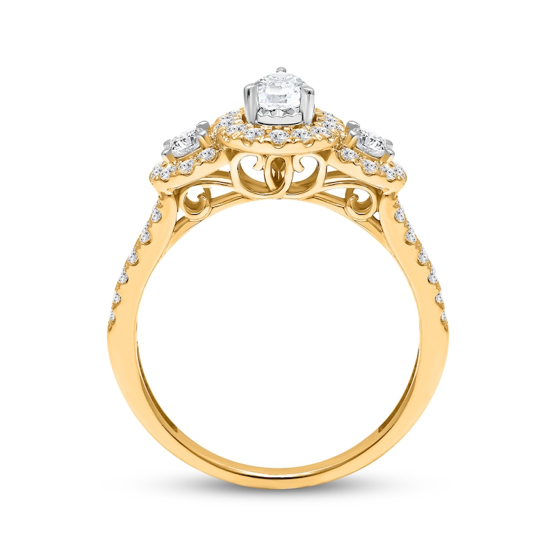 Memories Moments Magic Pear-Shaped Diamond Three-Stone Engagement Ring 1 ct tw 14K Yellow Gold