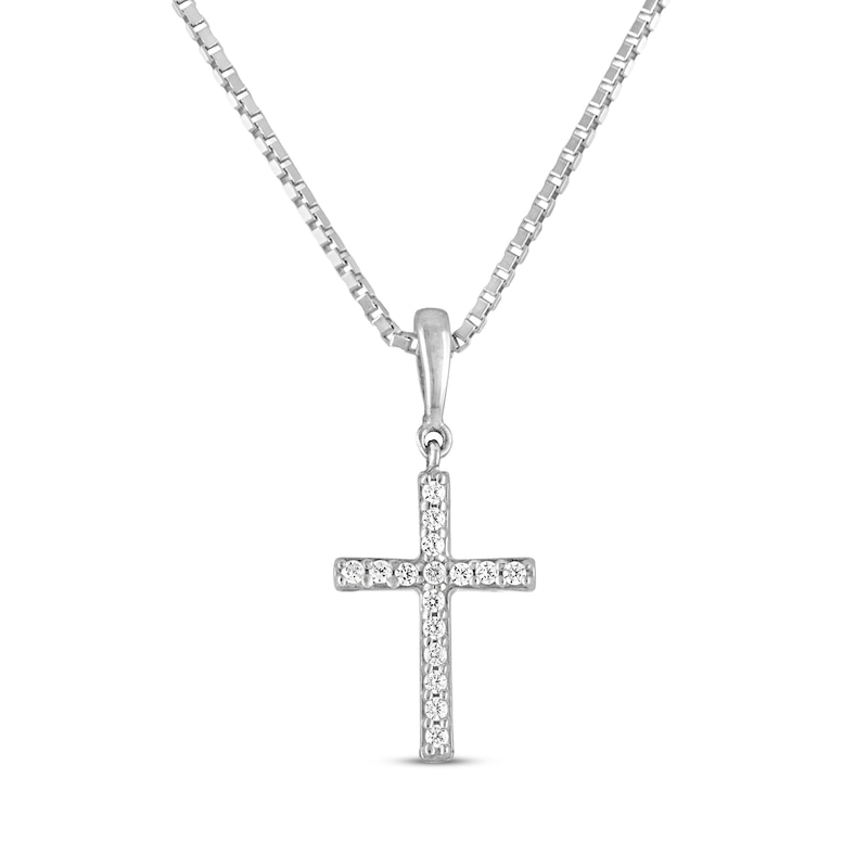 Main Image 1 of Previously Owned Diamond Cross Necklace 1/15 ct tw 10K White Gold 18"