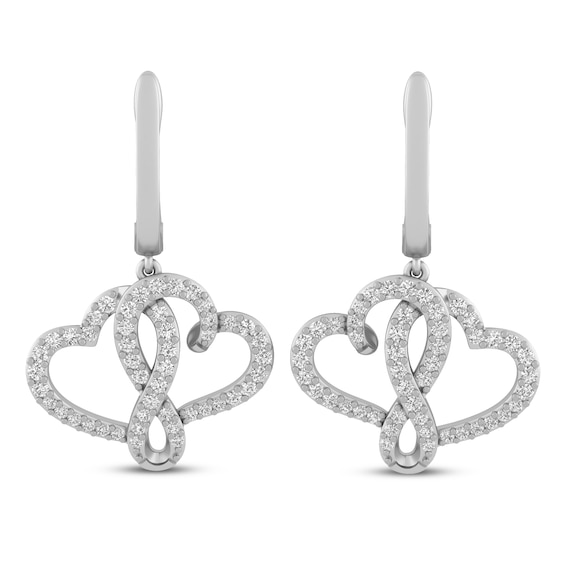Previously Owned Joining Hearts Dangle Diamond Earrings 1/2 ct tw 10K White Gold
