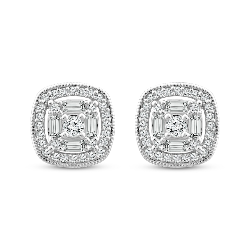 Main Image 1 of Previously Owned Diamond Stud Earrings 1/4 ct tw Round & Baguette Cut 10K White Gold