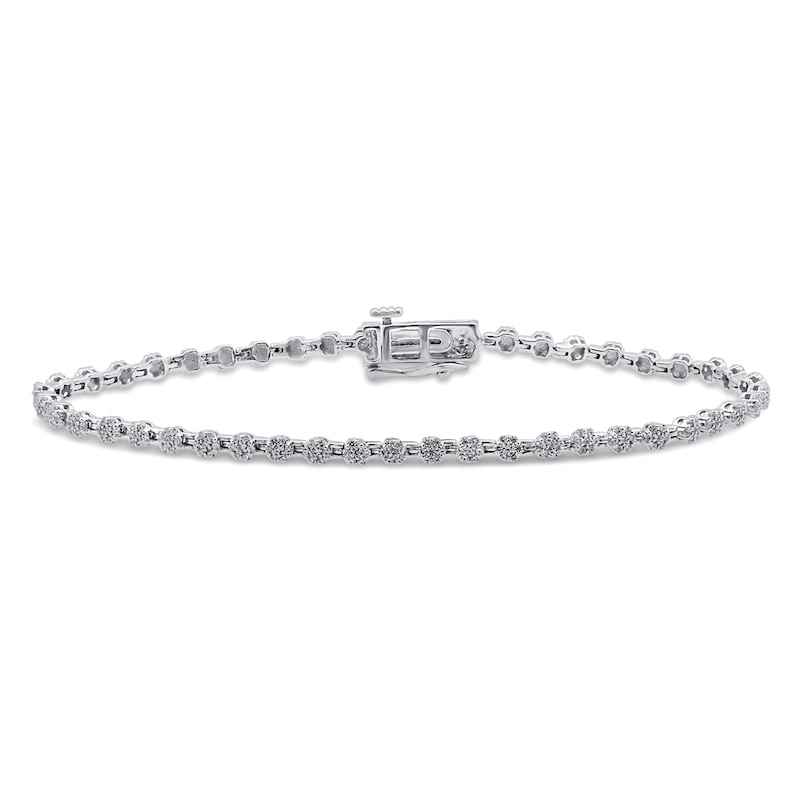 Main Image 1 of Previously Owned Diamond Flower Bracelet 1 ct tw Round-cut 10K White Gold