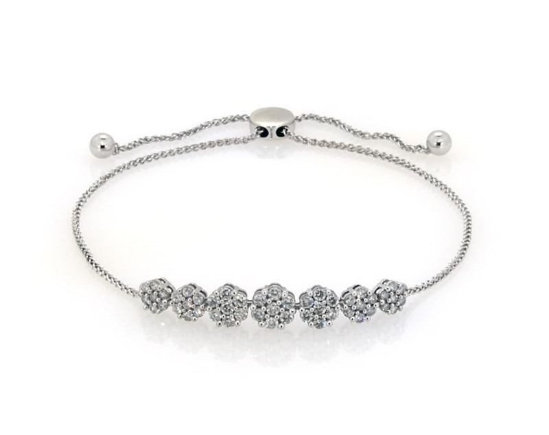 Main Image 1 of Previously Owned Multi-Diamond Bolo Bracelet 1 ct tw 10K White Gold 9.5"