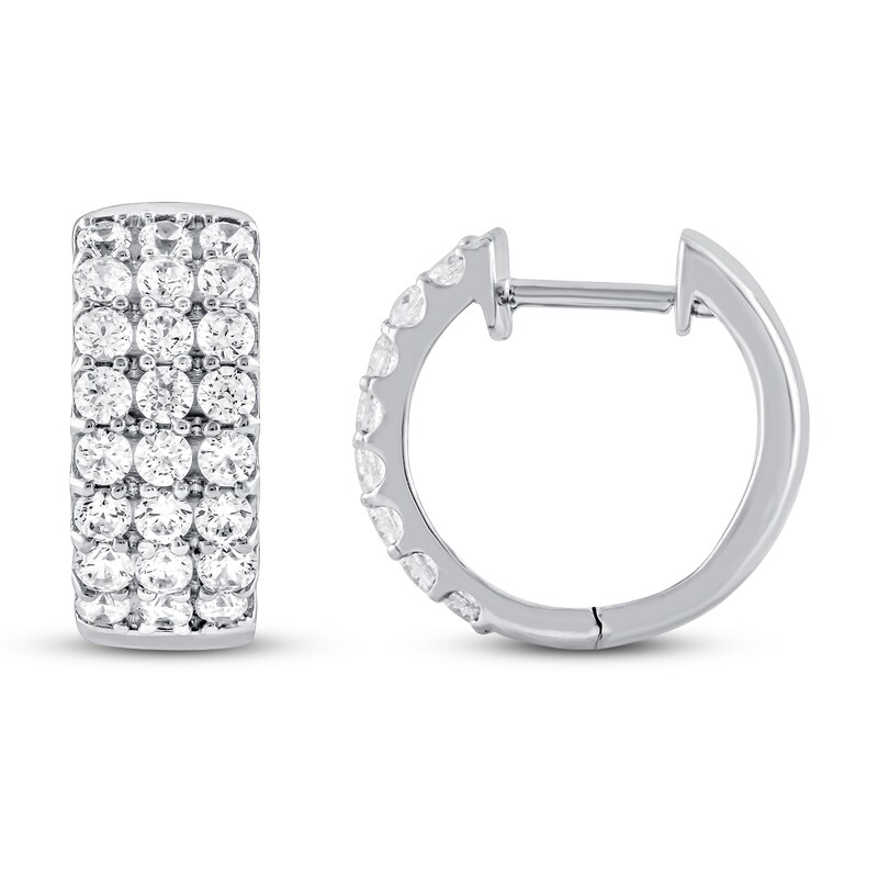 Main Image 1 of Previously Owned Diamond Hoop Earrings 1 ct tw Round-cut 10K White Gold