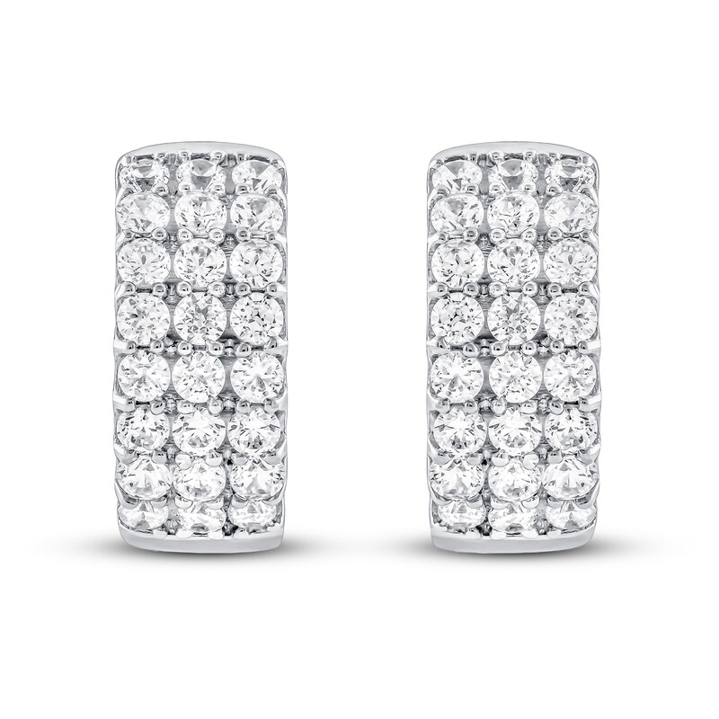 Main Image 2 of Previously Owned Diamond Hoop Earrings 1 ct tw Round-cut 10K White Gold