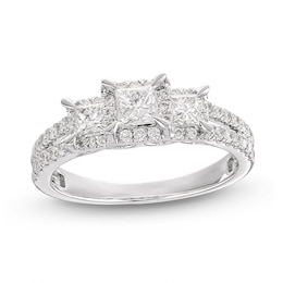 Previously Owned Memories Moments Magic Three-Stone Diamond Engagement Ring 1 ct tw Princess/Round 14K White Gold