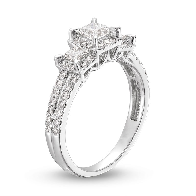 Main Image 2 of Previously Owned Memories Moments Magic Three-Stone Diamond Engagement Ring 1 ct tw Princess/Round 14K White Gold