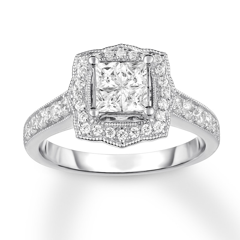 Previously Owned Diamond Engagement Ring 1 ct tw Princess & Round 14K White Gold