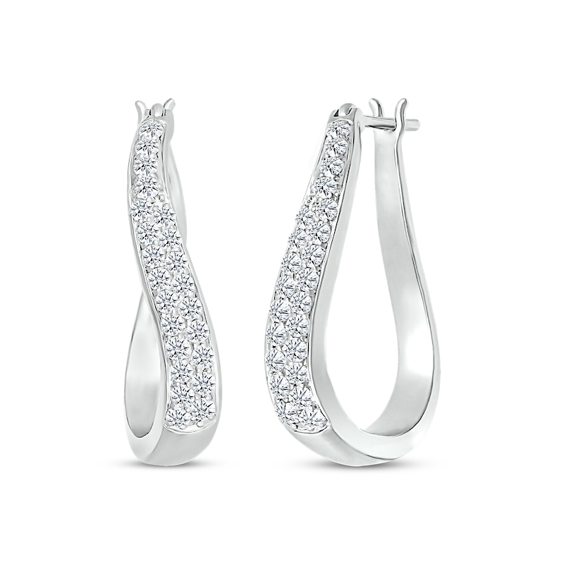 Main Image 1 of Previously Owned Diamond Swirl Hoop Earrings 3/4 ct tw Round-cut Sterling Silver