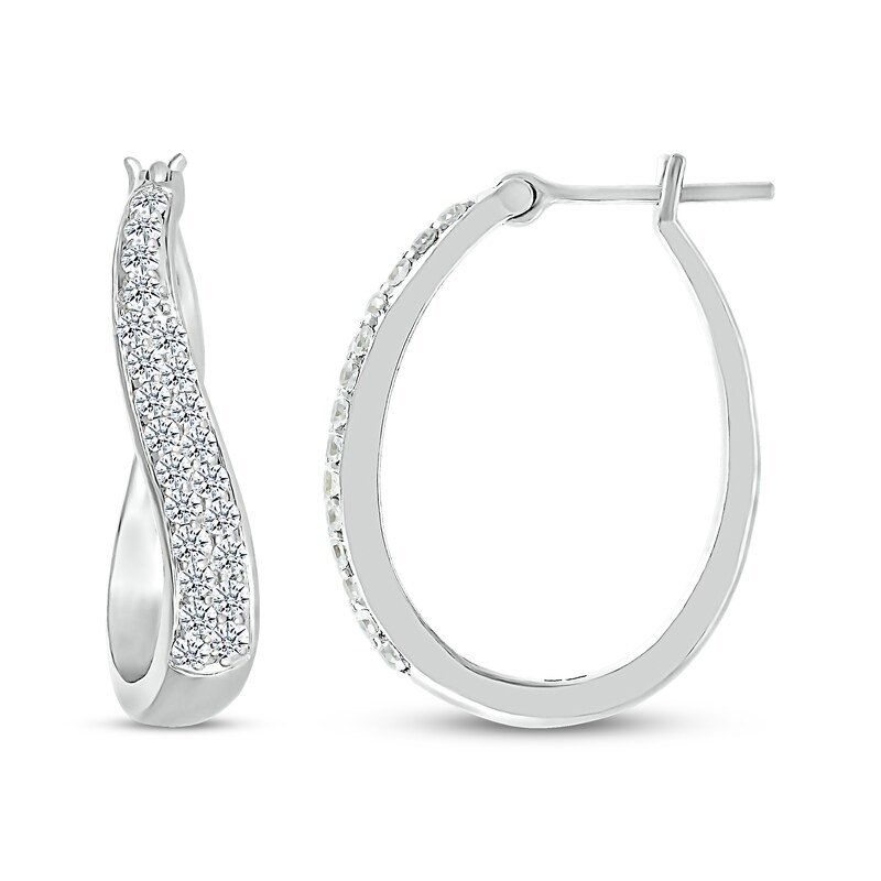 Main Image 3 of Previously Owned Diamond Swirl Hoop Earrings 3/4 ct tw Round-cut Sterling Silver