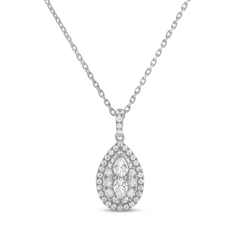 Main Image 1 of Previously Owned Forever Connected Diamond Necklace 1/2 ct tw Pear & Round-cut 10K White Gold 18"