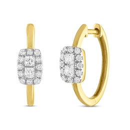Previously Owned Forever Connected Diamond Hoop Earrings 3/8 ct tw Princess & Round-cut 10K Yellow Gold