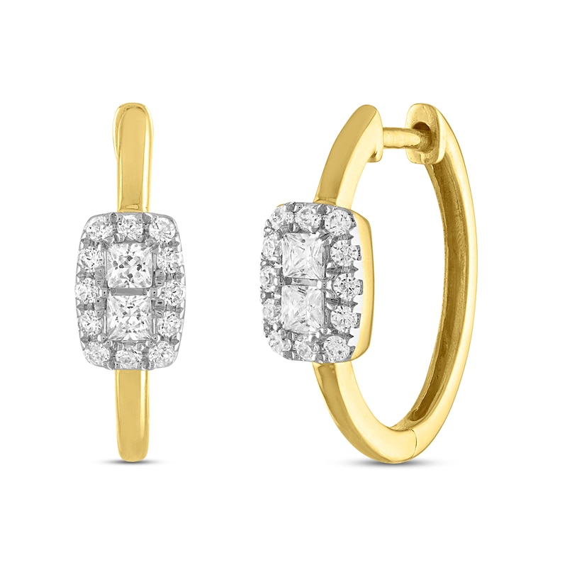 Previously Owned Forever Connected Diamond Hoop Earrings 3/8 ct tw Princess & Round-cut 10K Yellow Gold