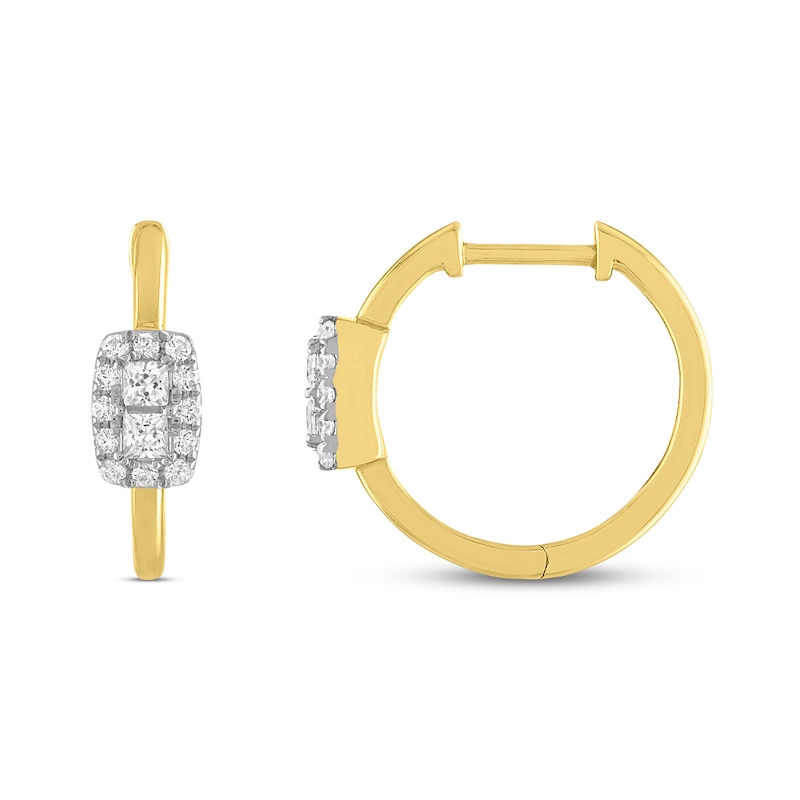 Previously Owned Forever Connected Diamond Hoop Earrings 3/8 ct tw Princess & Round-cut 10K Yellow Gold