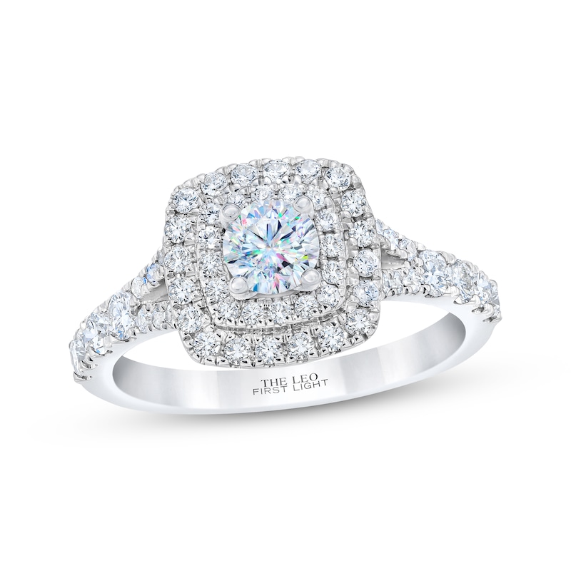 Main Image 1 of Previously Owned THE LEO First Light Diamond Engagement Ring 1 ct tw Round-cut 14K White Gold
