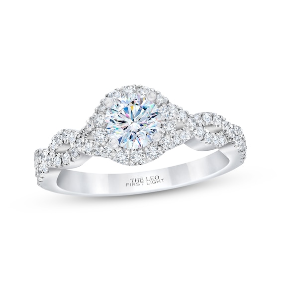 Previously Owned THE LEO First Light Diamond Engagement Ring ct tw Round-cut 14K White Gold