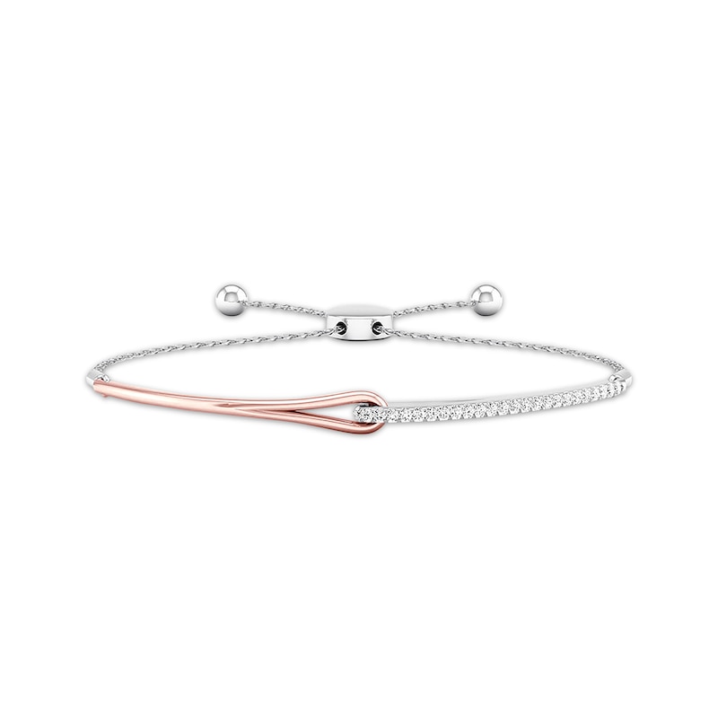Main Image 1 of Previously Owned Love + Be Loved Diamond Bolo Bracelet 1/4 ct tw Sterling Silver/10K Rose Gold 9.5”