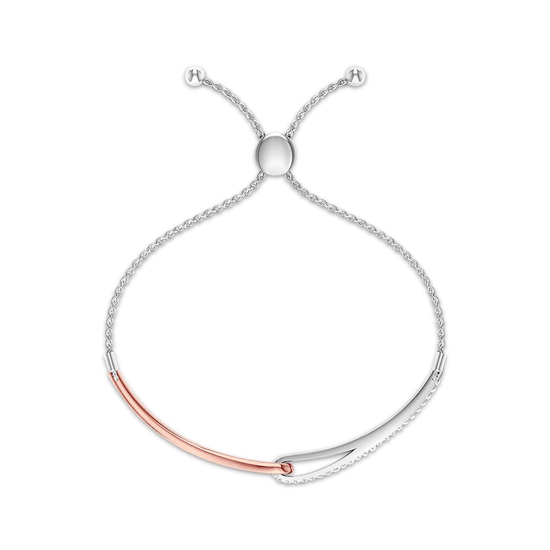 Main Image 2 of Previously Owned Love + Be Loved Diamond Bolo Bracelet 1/4 ct tw Sterling Silver/10K Rose Gold 9.5”
