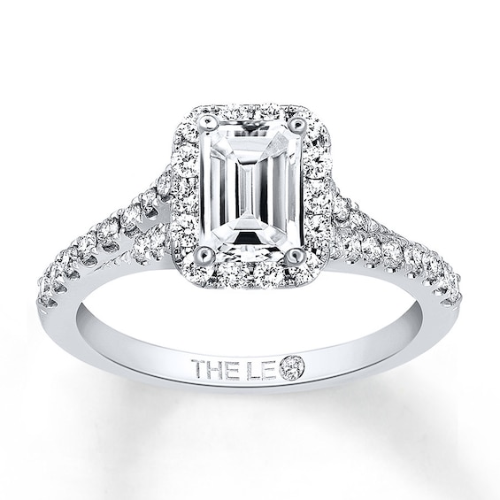 Previously Owned THE LEO Diamond Engagement Ring 1 ct tw Emerald & Round-cut 14K White Gold