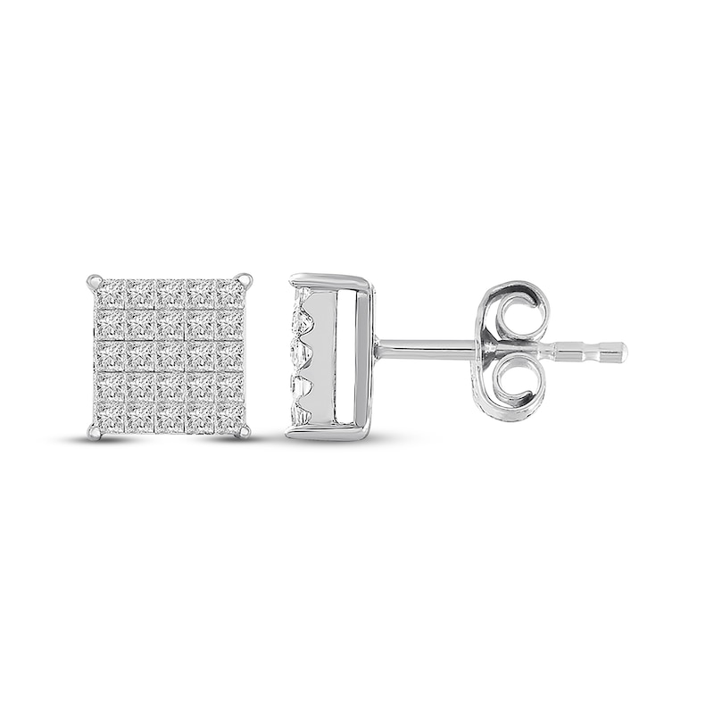 Main Image 1 of Previously Owned Princess-Cut Diamond Earrings 1/2 ct tw 10K White Gold