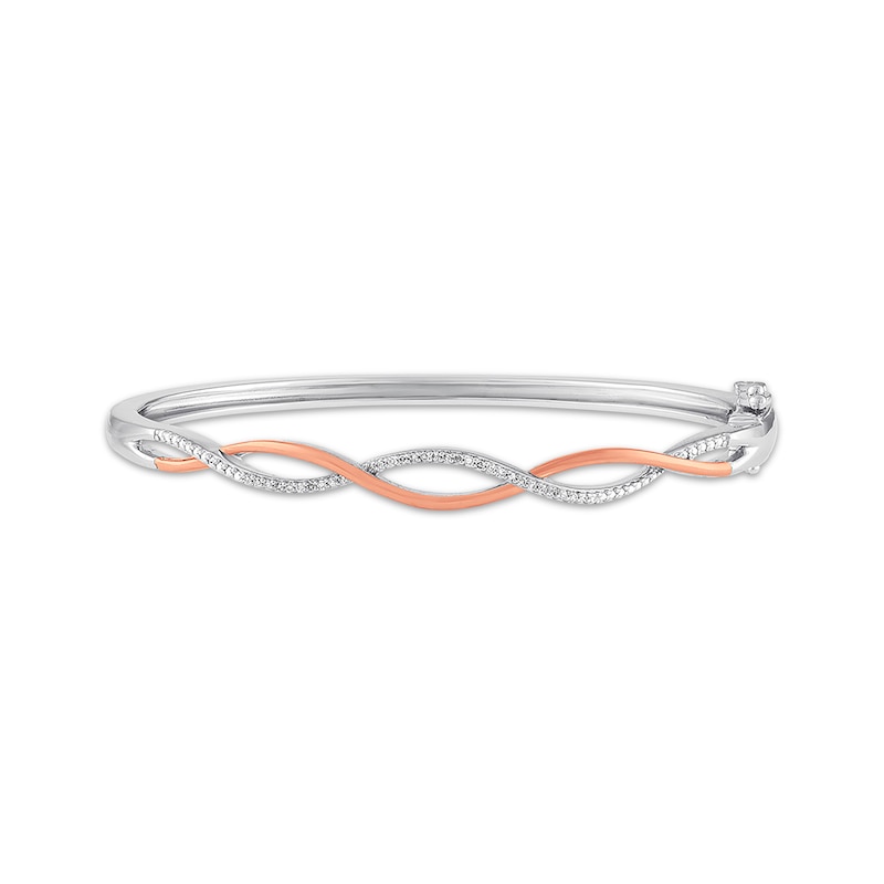 Main Image 1 of Previously Owned Diamond Bangle Bracelet 1/10 cttw Sterling Silver & 10K Rose Gold
