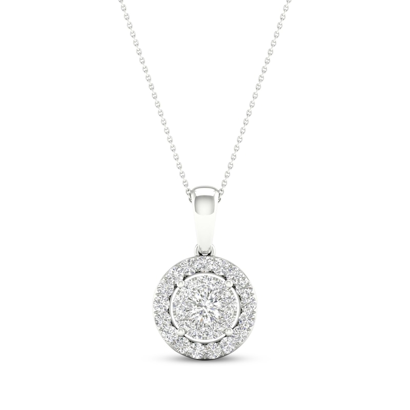 Main Image 1 of Previously Owned Multi-Diamond Necklace 1/2 ct tw Round-Cut 10K White Gold 18"