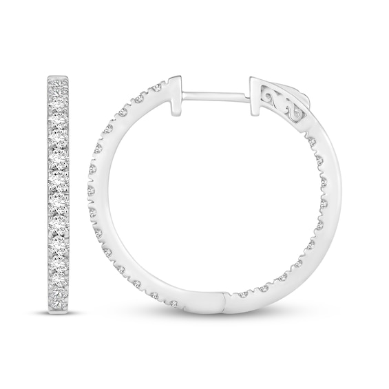 Previously Owned Diamond Hoop Earrings 2 ct tw Round-cut 10K White Gold