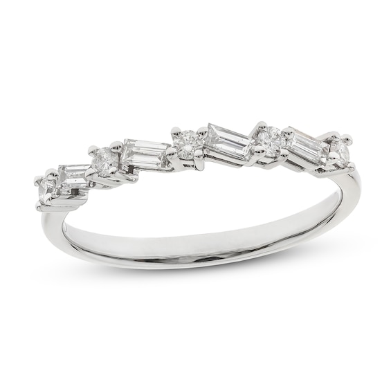 Previously Owned Round & Baguette Diamond Anniversary Ring 1/3 ct tw 14K White Gold