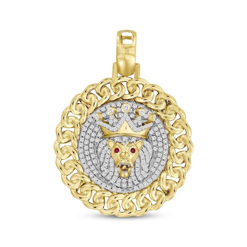 Previously Owned Men's Lab-Created Ruby & Diamond Lion Pendant 3/8 ct tw 10K Yellow Gold