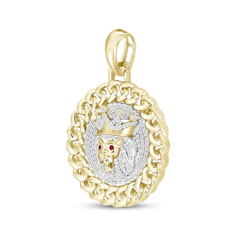 Previously Owned Men's Lab-Created Ruby & Diamond Lion Pendant 3/8 ct tw 10K Yellow Gold