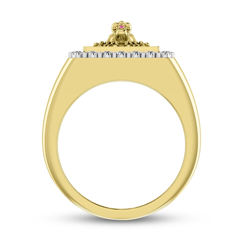 Main Image 3 of Previously Owned Men's Diamond & Lab-Created Ruby Lion Ring 1/4 ct tw 10K Yellow Gold