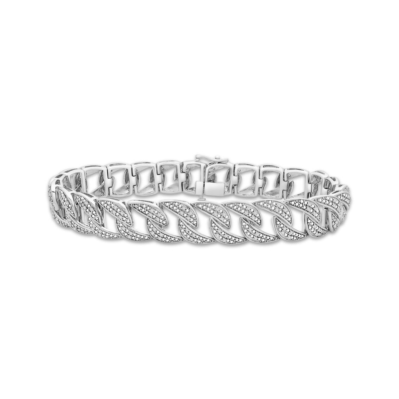 Main Image 1 of Previously Owned Men's Diamond Curb Link Bracelet 1 ct tw Sterling Silver 8.5"