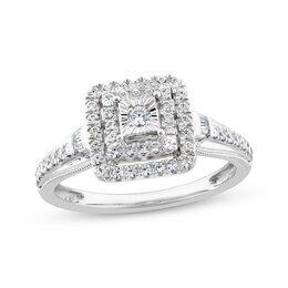 Previously Owned Diamond Engagement Ring 3/8 ct tw Round & Baguette-cut 10K White Gold