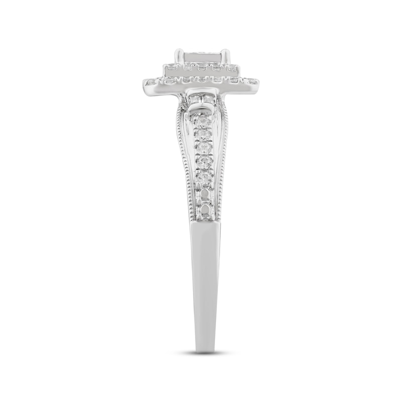 Main Image 2 of Previously Owned Diamond Engagement Ring 3/8 ct tw Round & Baguette-cut 10K White Gold