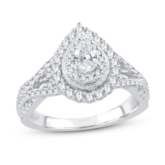 Previously Owned Diamond Engagement Ring 1 ct tw Pear/Round 14K White Gold