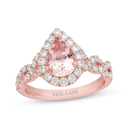 Previously Owned Neil Lane Morganite Engagement Ring 3/4 ct tw Round-cut Diamonds 14K Rose Gold - Size 11
