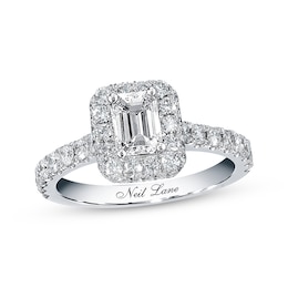 Previously Owned Neil Lane Diamond Engagement Ring 1-3/8 ct tw Emerald & Round-cut 14K White Gold