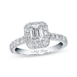 Previously Owned Neil Lane Diamond Engagement Ring 1-3/8 ct tw Emerald & Round-cut 14K White Gold Size 7